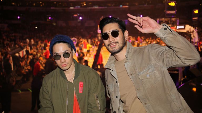 Godfrey Gao (r) with Hong Kong rapper and actor Edison Chen in 2018 at the NBA All-Star Weekend in Los Angeles