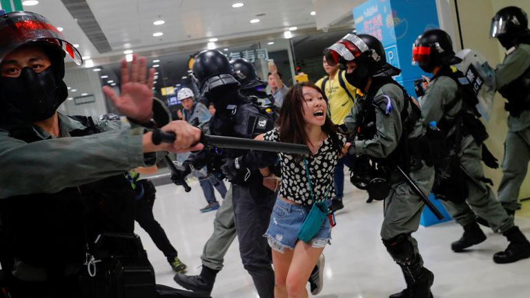 Police arrested a protester at a shopping mall in Tai Po