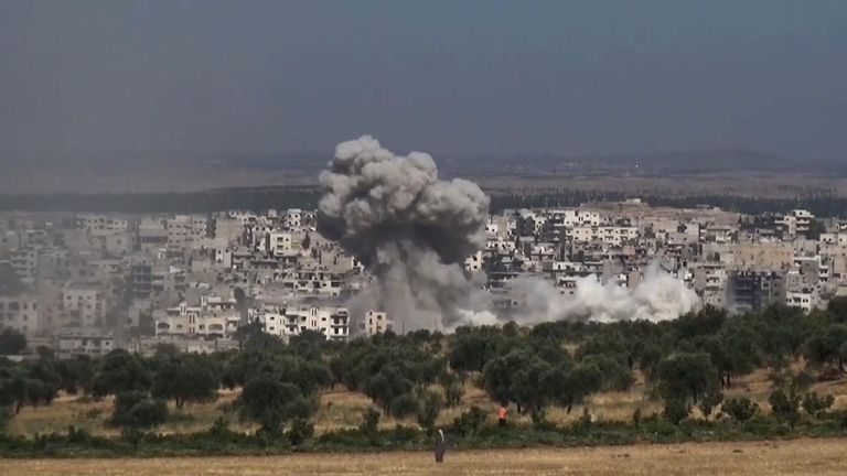 The four airstrikes hit Ma'arat Al-Numan on the same morning
