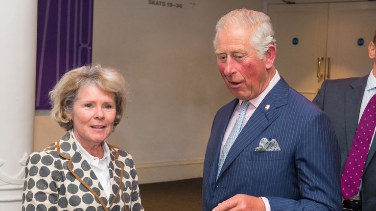 Imelda Staunton with the Prince of Wales at the Old Vic Theatre in 2018