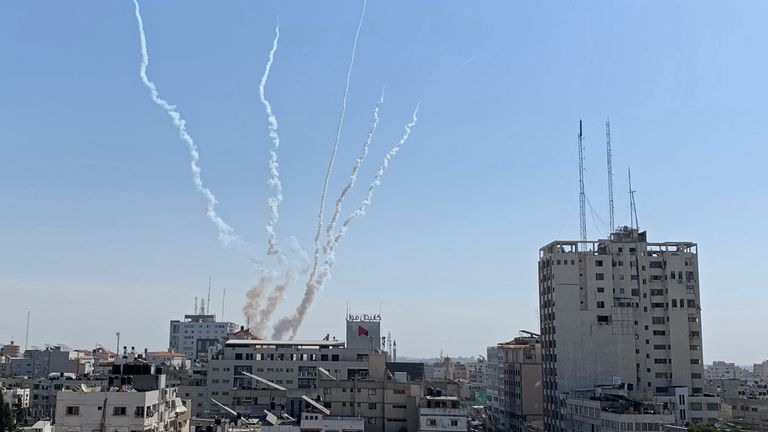 Rockets are fired from Gaza towards Israel