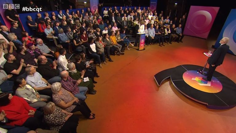 Jeremy Corbyn takes questions from the audience. Pic: BBC