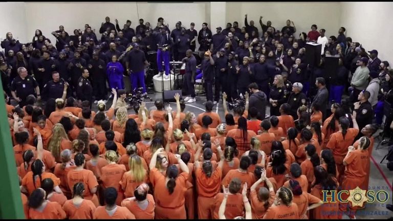 The rapper performed for about 200 inmates and prison staff