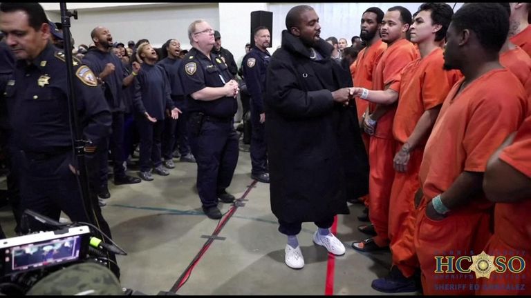 West shook hands with a number of the inmates during his visit
