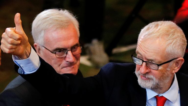 Labour Party leader Jeremy Corbyn and MP John McDonnell arrive at a party campaign event in Liverpool