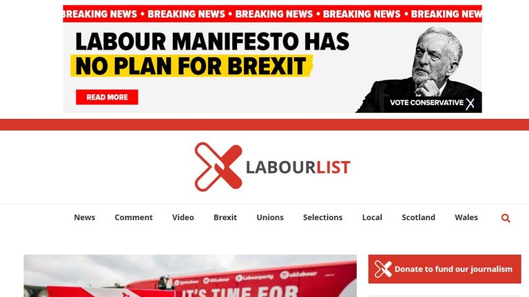 Another advertisement ended up running on Labour List, an online magazine supporting the Labour Party