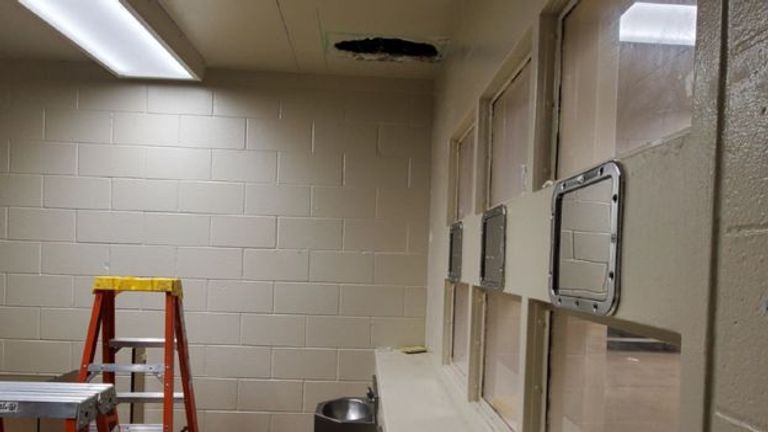 The pair bored the hole in this bathroom ceiling. Pic: Monterey County Sheriff