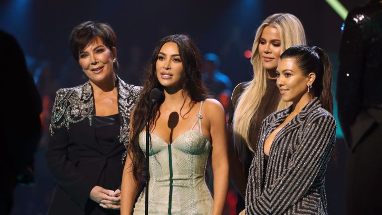 Kris Jenner, Kim Kardashian, Khloe Kardashian, and Kourtney Kardashian accept The Reality Show of 2019 for 'Keeping Up with the Kardashians' on stage during the 2019 E! People's Choice Awards held at the Barker Hangar on November 10, 2019. Pic: E! Entertainment