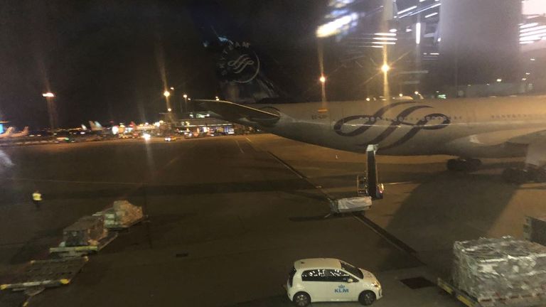 Security alert at Schiphol Airport regarding an Air Europa plane. Pic: @Colin_Sebastian