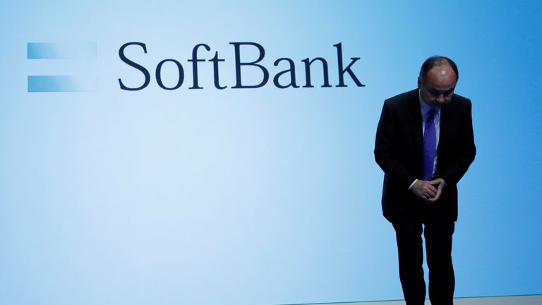 SoftBank Group Corp Chief Executive Masayoshi Son bows his head after his presentation at a news conference in Tokyo, Japan, November 5, 2018.