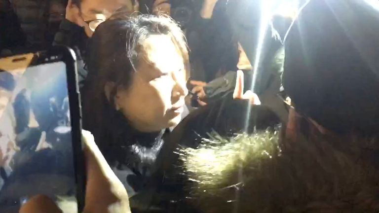 Hong Kong Justice Secretary Teresa Cheng was surrounded by pro-democracy protesters in London