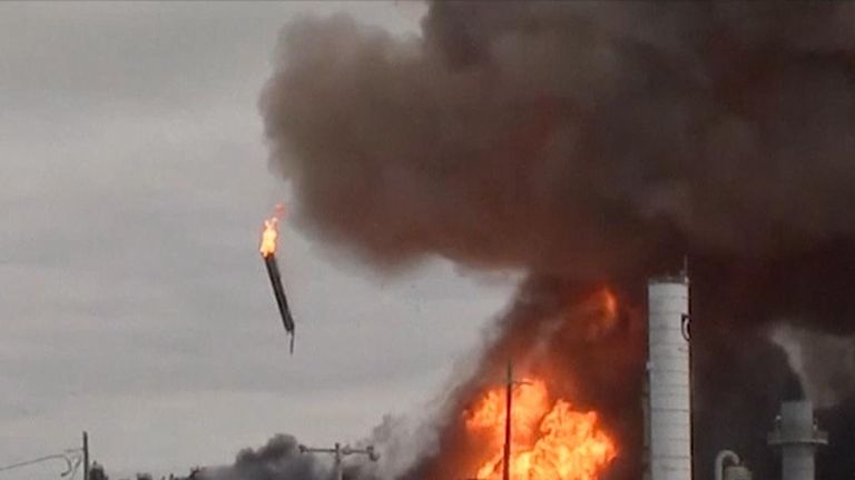 Burning debris flies through air in second Texas chemical plant explosion