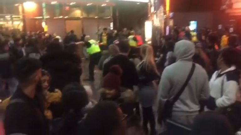 Undated handout file videograb showing police officers inside the Star City cinema in Birmingham after a large brawl broke out resulting in a number of police officers being assaulted. Showcase Cinema has become the second cinema chain to withdraw gang film Blue Story from its venues after the mass brawl at a screening in Birmingham. PA Photo. Issue date: Monday November 25, 2019. Showcase Cinemas has now pulled the film from the listings of its 21 outlets across the UK. See PA story POLICE Star
