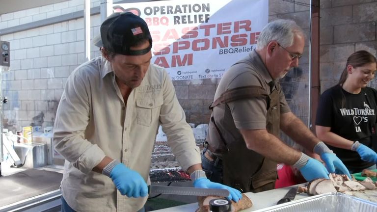 Actor Matthew McConaughey was among volunteers serving meals to first responders battling L.A. wildfires