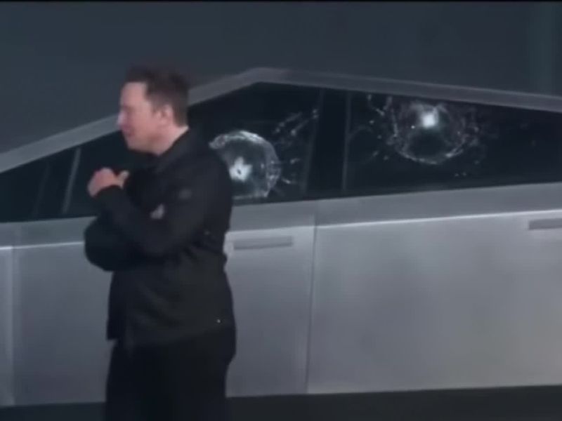 Tesla Ceo Elon Musk Watches In Horror As His Armoured Glass Windows On The New Tesla Pickup Truck Are Smashed On The First Try