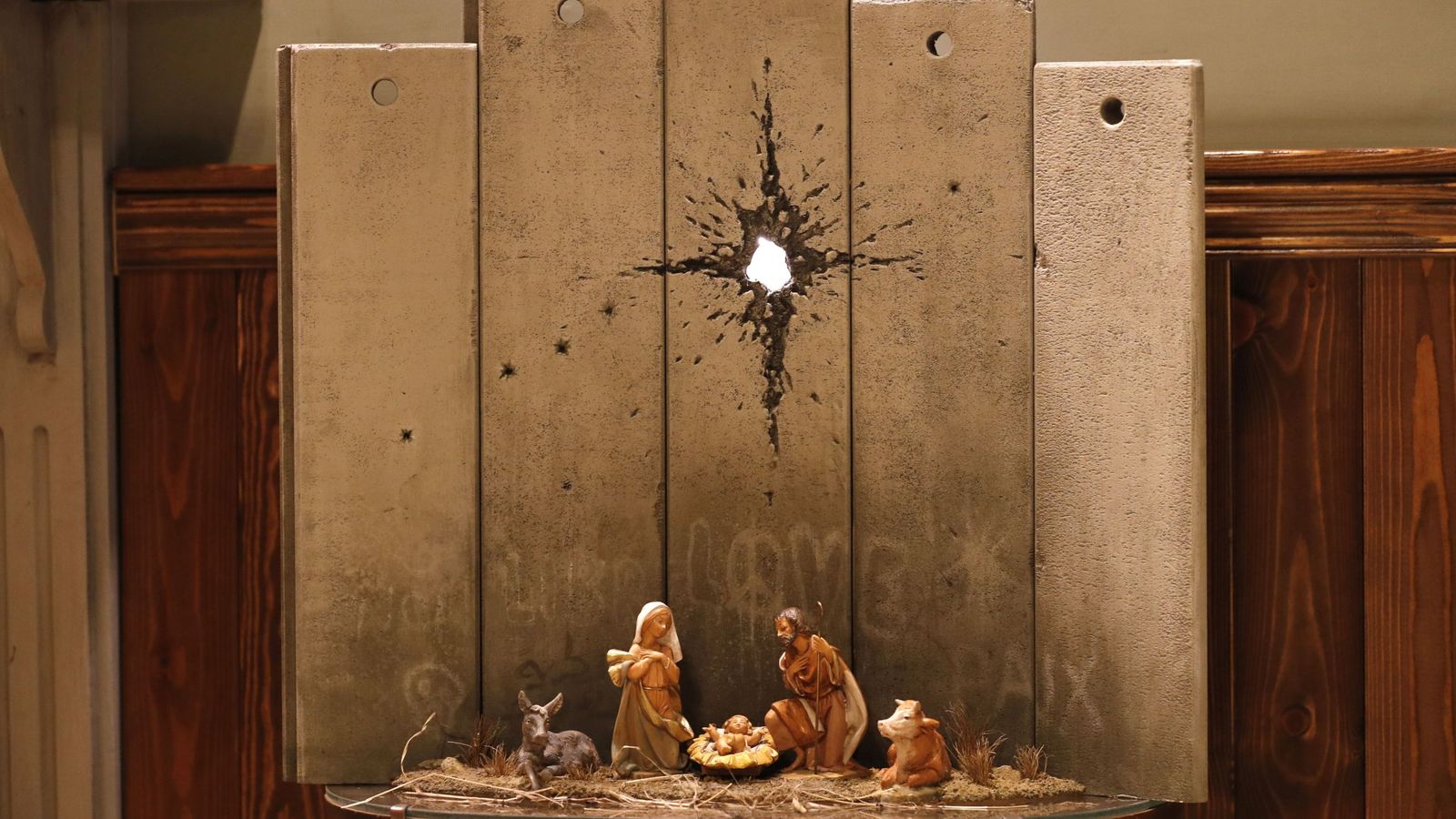 Banksy 'nativity' appears at his Walled Off Hotel in Bethlehem World