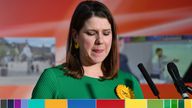 Jo Swinson speaks after losing her seat at the East Dunbartonshire count centre in Bishopbriggs, north of Glasgow