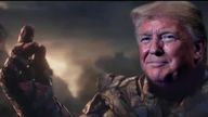 The doctored clip superimposes the president&#39;s head on the body of Thanos