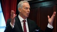 Tony Blair speaks at the Hallam Conference Centre in London