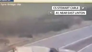 Policeman has lucky escape after lorry falls on car | UK News | Sky News