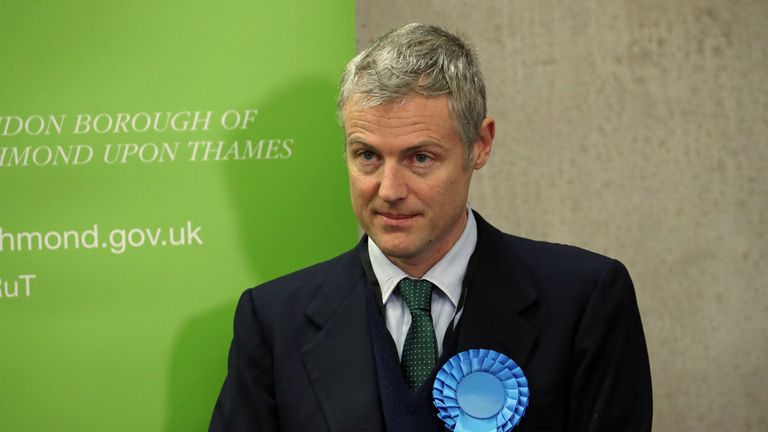 Conservative candidate Zac Goldsmith reacts at St Mary's University, in Strawberry Hill, Twickenham, after losing his Richmond Park seat in the 2019 General Election.
