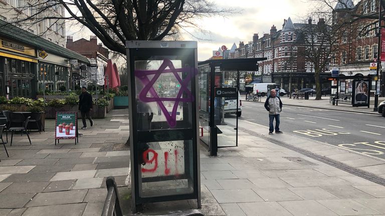 Anti-semitic graffiti in north London. Pic: Oliver Cooper