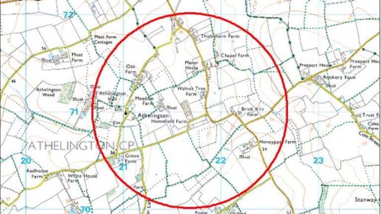 A 1km restriction zone has been put in place around the infected farm in Mid Suffolk. Pic: Defra