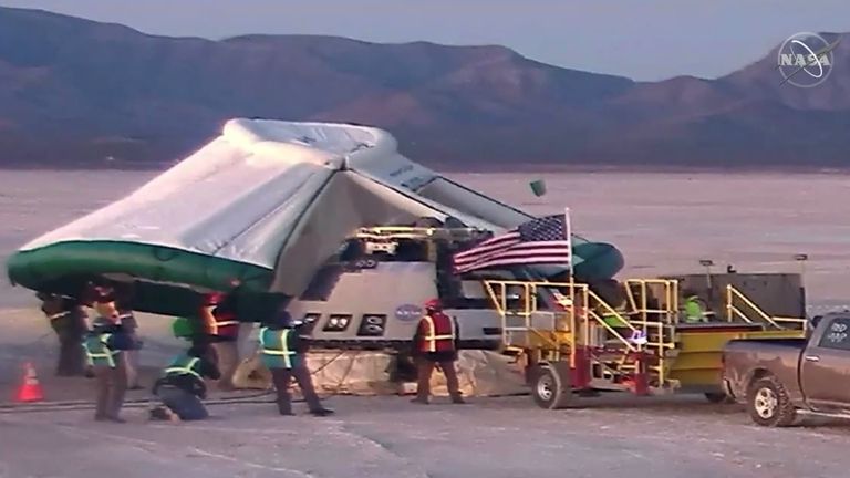 A tent is placed over the Starliner. Pic: NASA TV