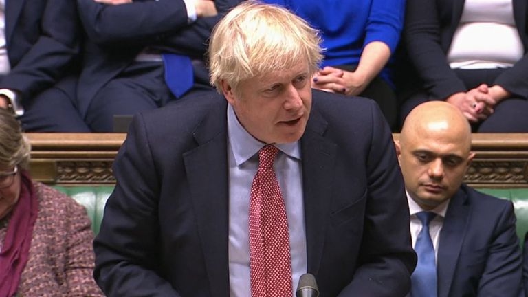 Prime Minister Boris Johnson speaks in the House of Commons after the Conservative Party gained an 80-seat majority in the General Election