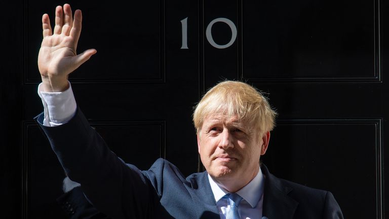 File photo dated 24/7/2019 of Boris Johnson waves outside 10 Downing Street, London. The Tories have been boosted by a "Boris bounce" after the election of their new leader, according to a poll