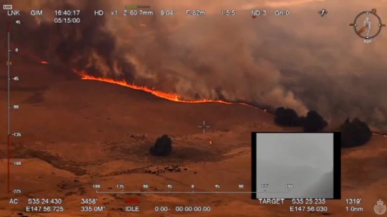 An aerial view of a bushfire in Ellerslie, New South Wales, Australia December 30, 2019. Pic: NSW RURAL FIRE SERVICE/via REUTERS