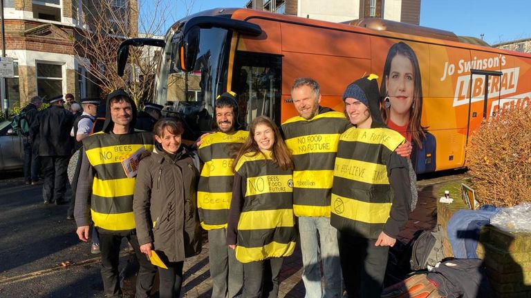 Extinction Rebellion protesters outside the Lib Dem election bus Pic: Extinction Rebellion
