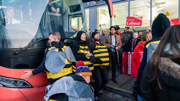 Extinction Rebellion protesters also targeted the Labour election bus