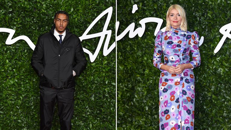 AJ Tracey and Holly Willoughby at The Fashion Awards 2019 held at Royal Albert Hall on December 02, 2019 in London