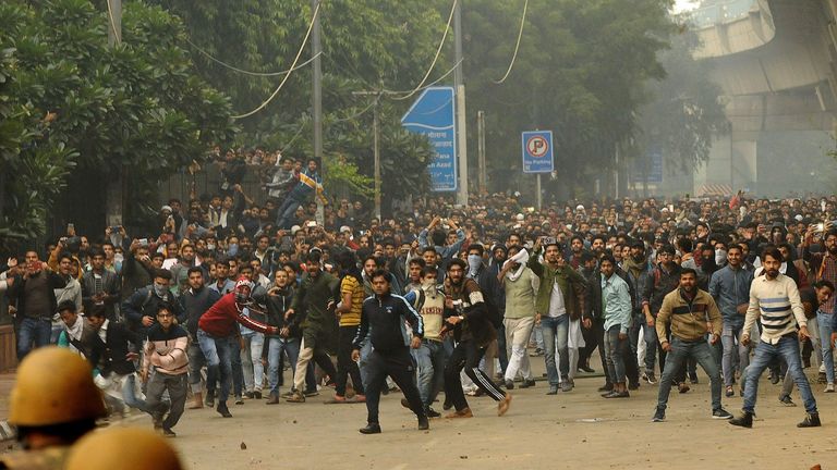 Students of Jamia Millia Islamia University stage a protest against the government&#39;s Citizenship Amendment Bill (CAB) in New Delhi 