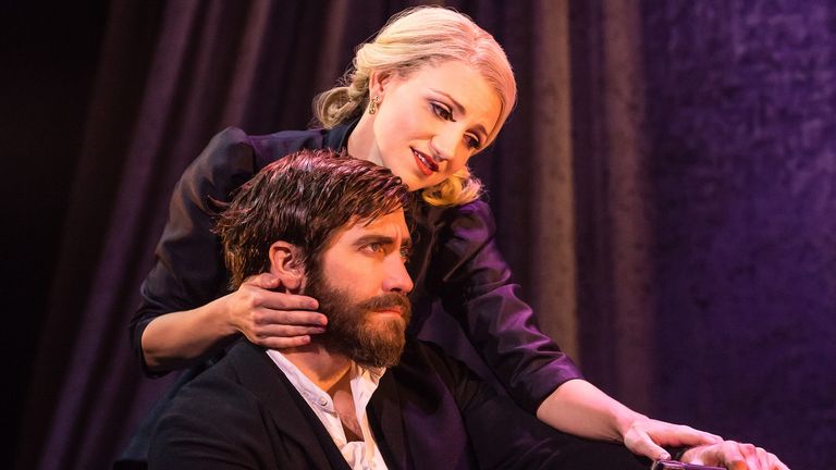 Jake Gyllenhaal as George and Annaleigh Ashford as Dot in Sunday in the Park with George on Broadway. Photographer credit: Matthew Murphy 