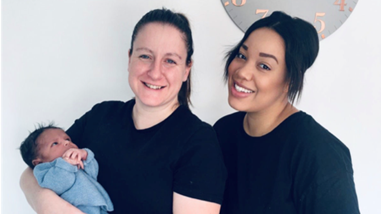 Donna and Jasmine Francis-Smith have become the first parents to have a baby carried in both of their wombs 