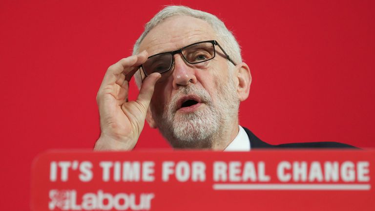 Jeremy Corbyn speaks during a news conference in London