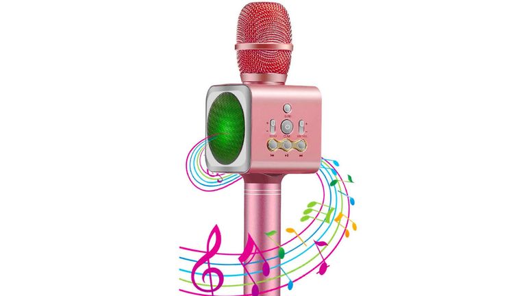 Karaoke microphone allows people to send recorded messages to the device through Bluetooth