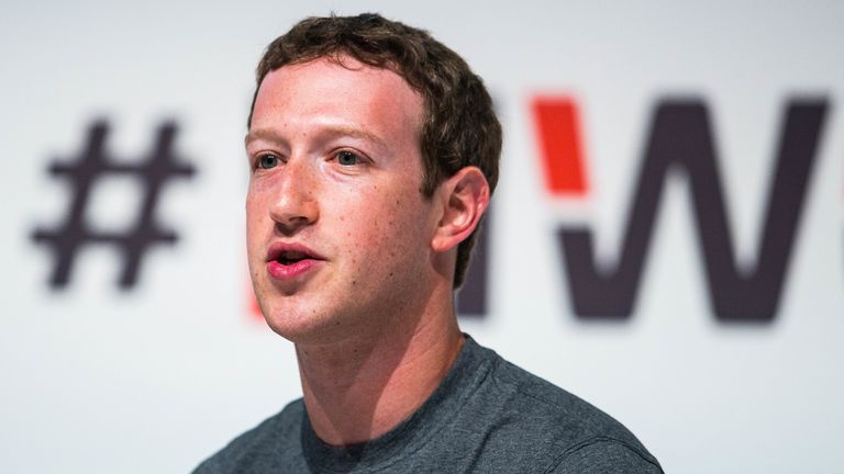 Mark Zuckerberg  during his keynote speech during the first day of the Mobile World Congress 2015