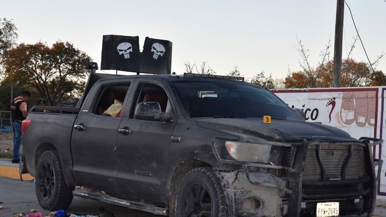 A vehicle used by suspected cartel members in a gunbattle in Mexico