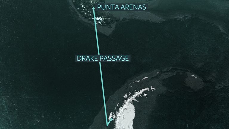 Sky News will travel from Chile across the notoriously rough Drake Passage to Antarctica