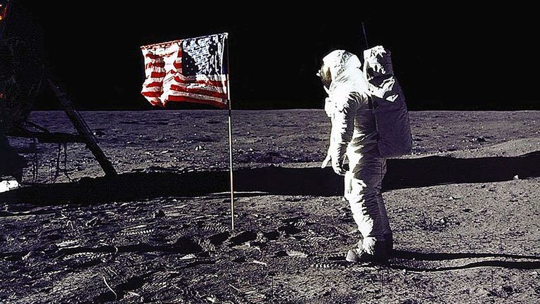 DC, UNITED STATES: This 20 July 1969 file photo released by NASA shows astronaut Edwin E. "Buzz" Aldrin, Jr. saluting the US flag on the surface of the Moon during the Apollo 11 lunar mission. The 20th July 1999 marks the 30th anniversary of the Apollo 11 mission and man&#39;s first walk on the Moon. AFP PHOTO NASA (Photo credit should read NASA/AFP via Getty Images)
