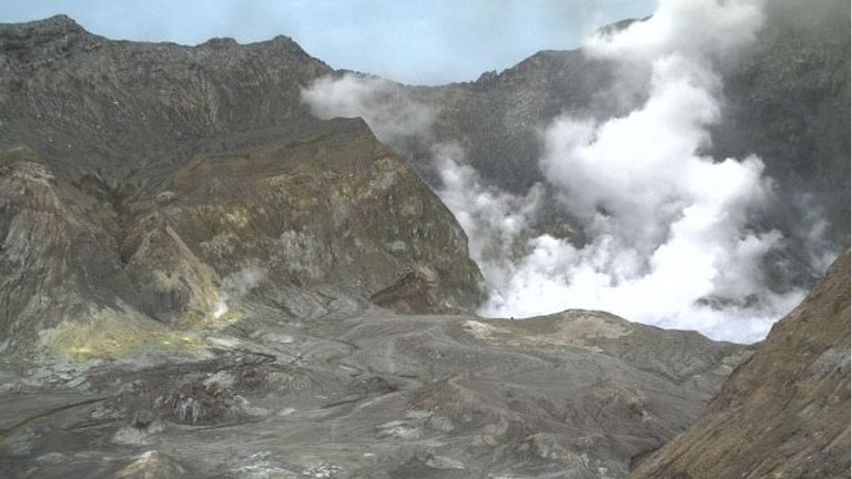 Volcano on White Island in New Zealand erupts. Pic: GeoNet