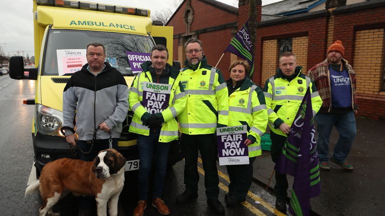 Paramedics join the picket line outside the Royal Hospital in Belfast