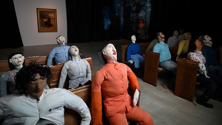 Colombian artist Oscar Murrillo&#39;s paper mache figures