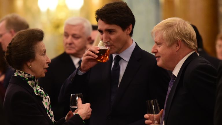 Princess Anne, Justin Trudeau and Boris Johnson at Buckingham Palace3 Dec 2019