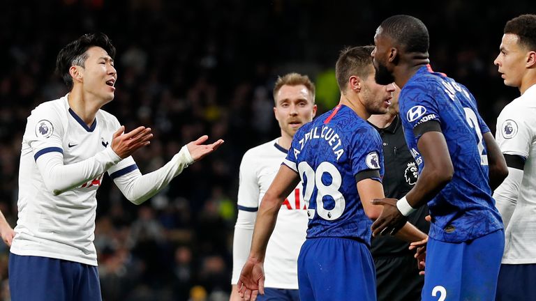 Spurs' Son Heung-Min and Chelsea's Antonio Rudiger