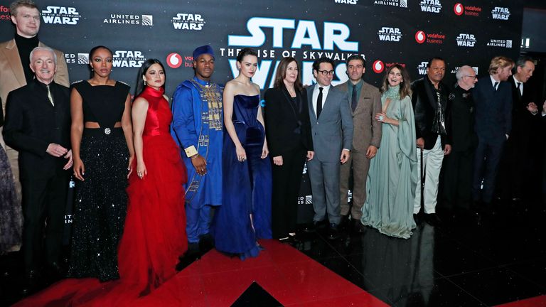 The cast of the new Star Wars movie at attend the European Premiere of Star Wars: The Rise of Skywalker