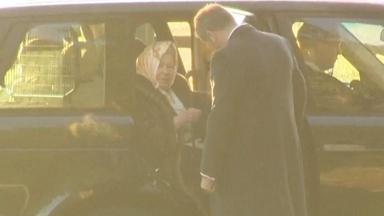 The Queen arrives for church service on Christmas morning